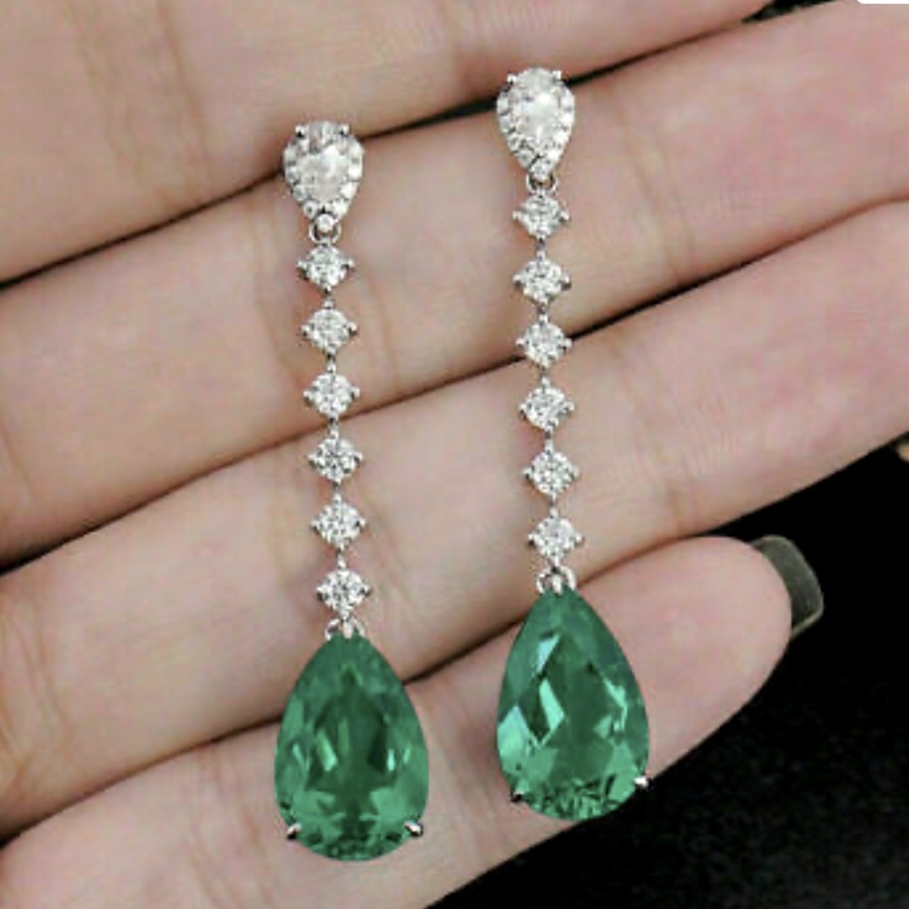 Pear cut emerald drop earrings
